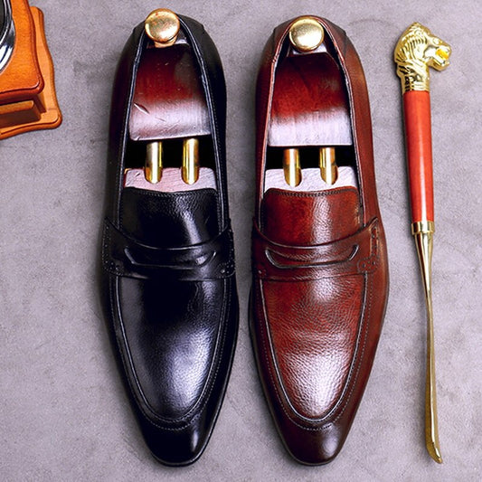 Stylish Genuine Leather Men's Retro Casual Loafers Round Toe Slip on Man Flats Handmade Comfortable Boat Driving Shoes - LiveTrendsX