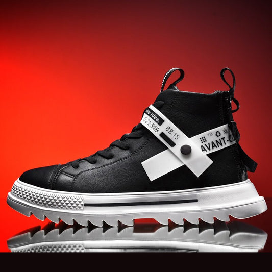 Spring Leather Sneakers For Men High Top Casual Footwear For Adult Black White Big Boy Casual Shoes Fashion Men Sneakers - LiveTrendsX