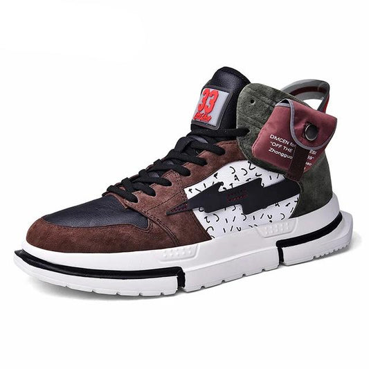 New Genuine Leather Pocket High-top Men Casual Shoes Fashion Sneakers Tide Shoes Luminous Reflective Men's Shoe - LiveTrendsX