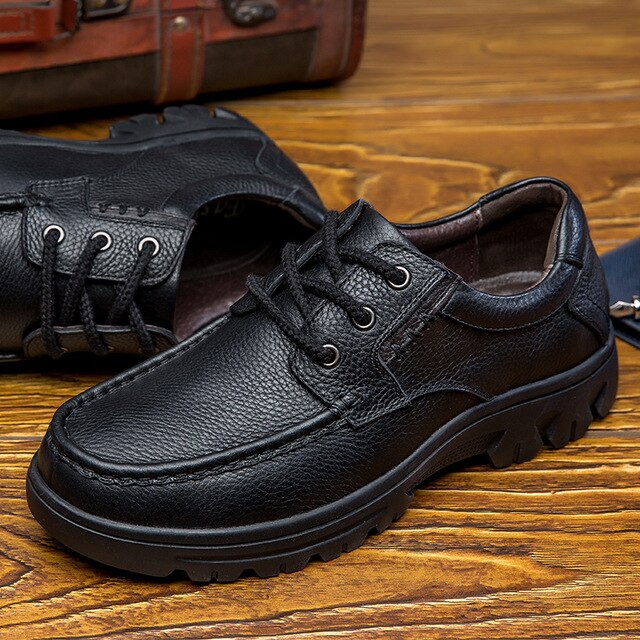Genuine Leather Men Shoes Black Footwear Big Size 49 High Quality Man Lace-up Casual Sneakers wedding busines formal shoes men - LiveTrendsX