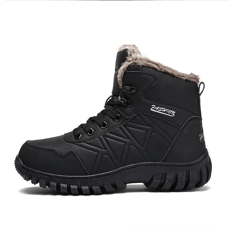 Mring hiking shoes men's winter high-top waterproof hiking shoes plus velvet sneakers wear-resistant non-slip outdoor shoes - LiveTrendsX