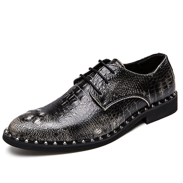 Men's Shoes Luxury Brand Lace Up Fashion Rivet Party shoes Massage Leather shoes men Crocodile pattern Driving shoe - LiveTrendsX