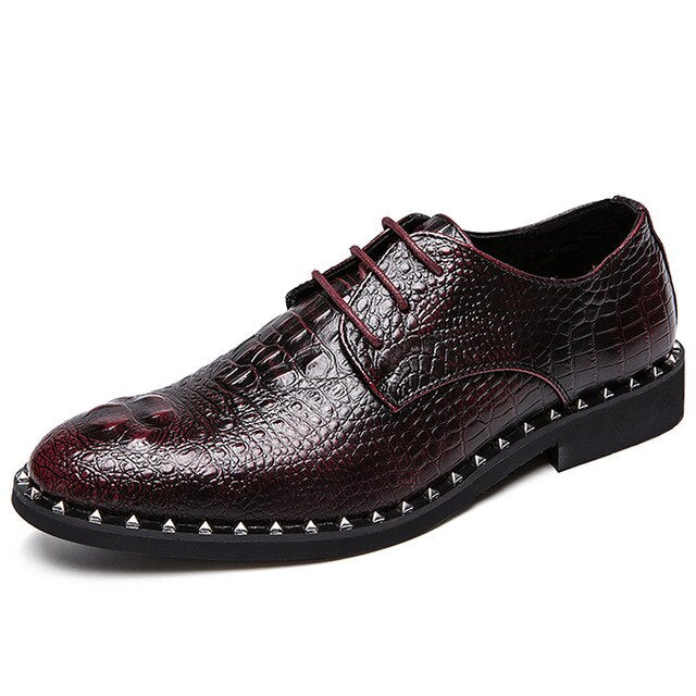 Men's Shoes Luxury Brand Lace Up Fashion Rivet Party shoes Massage Leather shoes men Crocodile pattern Driving shoe - LiveTrendsX