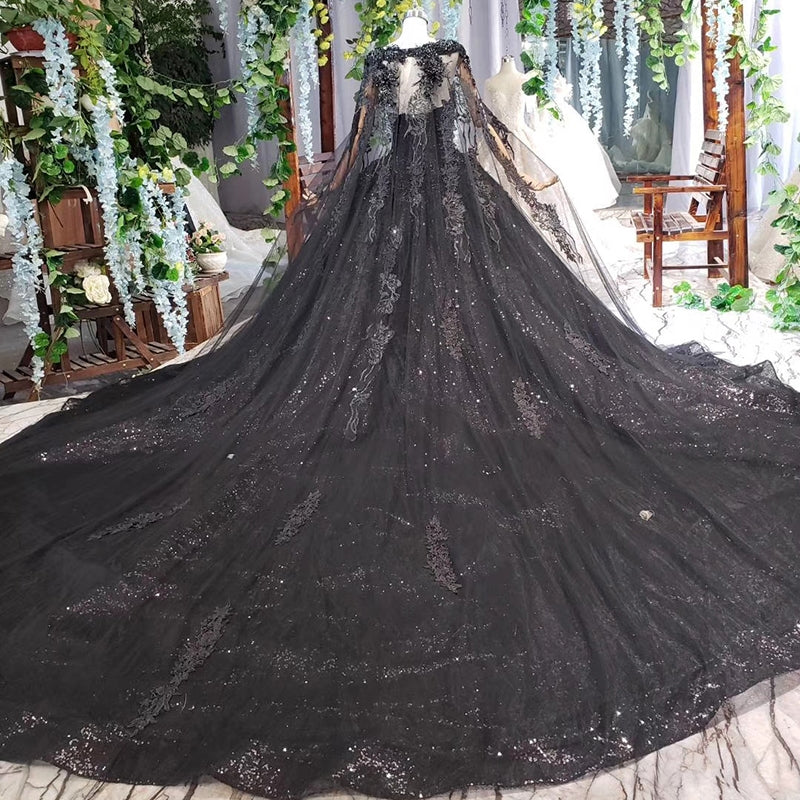 women evening dress long black square neck handwork bead appliques lace long evening gowns with cape abiye gece elbisesi - LiveTrendsX