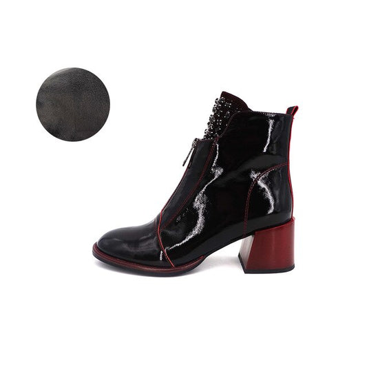 Spring Autumn Women Ankle Boots Thick Heel Patent leather Black Temperament Shoes  Ladies High Quality Boots - LiveTrendsX