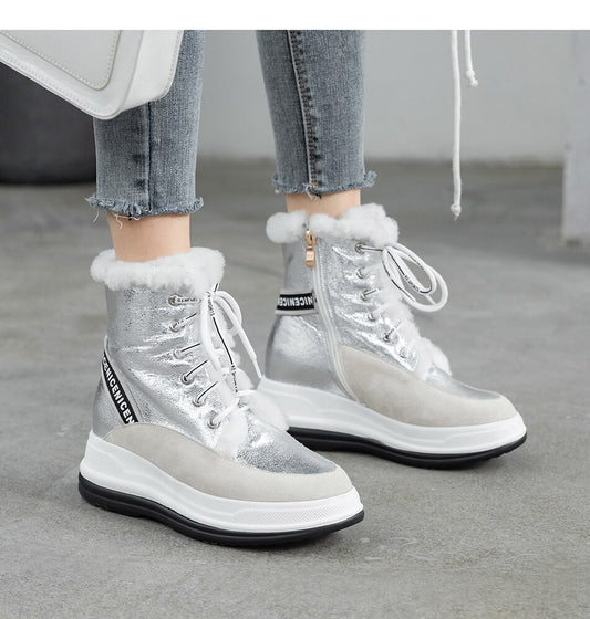 Plus Size 34-43 Lace Up Boots Women Shoes Winter Genuine Leather Boots Women Military Casual Martin Boots Women Wool Snow Boots - LiveTrendsX