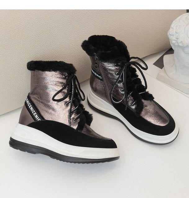 Plus Size 34-43 Lace Up Boots Women Shoes Winter Genuine Leather Boots Women Military Casual Martin Boots Women Wool Snow Boots - LiveTrendsX