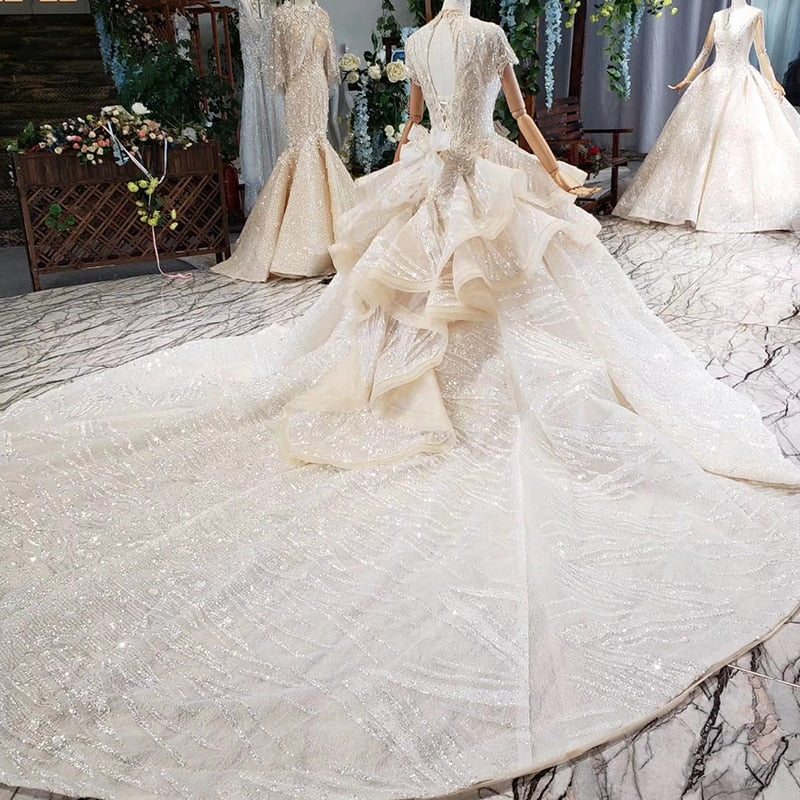 elegant wedding dresses in dubai high neck short sleeves corset african wedding gown ruffle style robe de mariage - LiveTrendsX