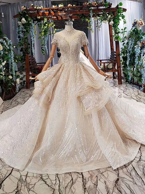 elegant wedding dresses in dubai high neck short sleeves corset african wedding gown ruffle style robe de mariage - LiveTrendsX