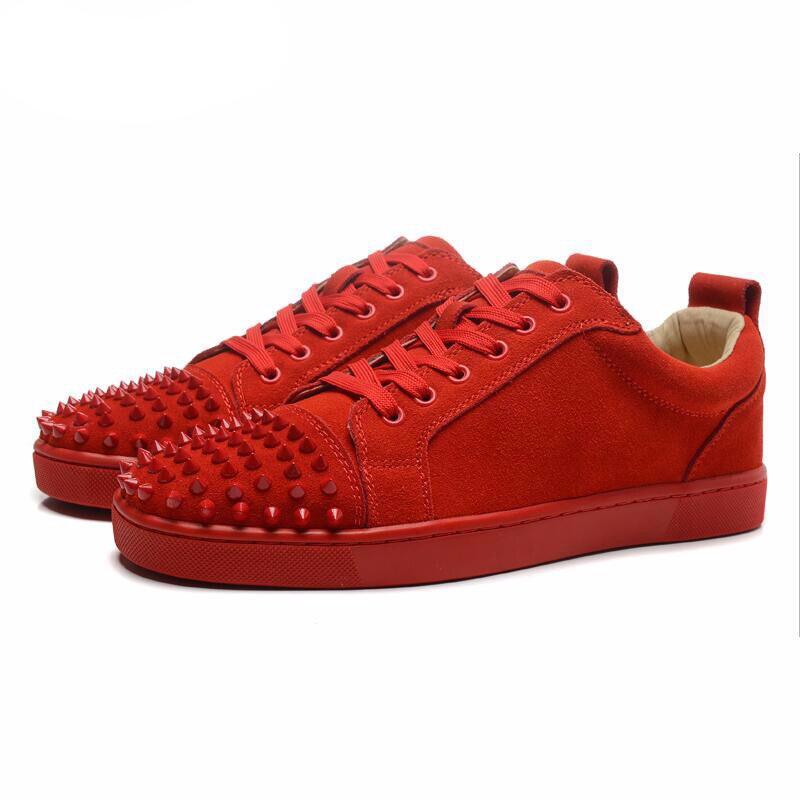 Fashion Flock Unisex Casual Sneakers Mens Solid Rivets Red Black Low Top Bottom Flats Blue Fashion Laofers Lace-Up Shoes Size 47 - LiveTrendsX