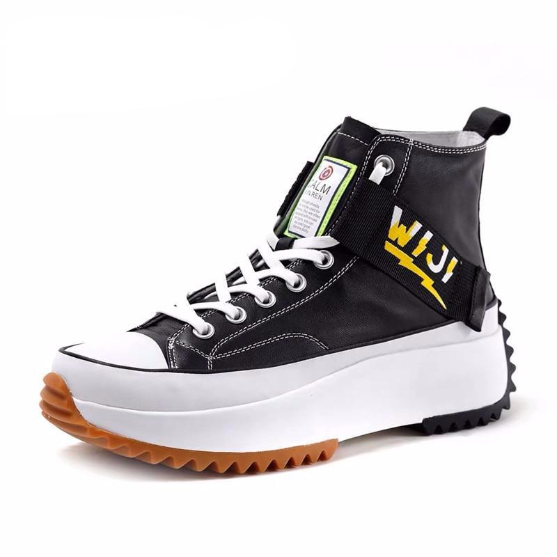 New High Top Platform Sneakers Black Unisex Genuine Leather Thick Sole Shoes Man Height Increase Chunky Shoes  Walking Shoes Men - LiveTrendsX