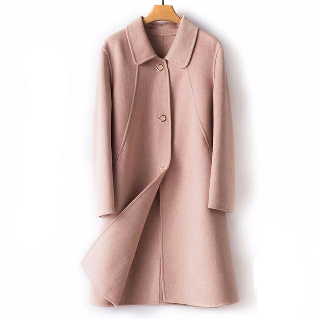 Winter Thick Long Woolen Coat Women Turn-down Collar Overcoat Vintage Manteau Femme Elegant Classic Cashmere Wool Coats - LiveTrendsX