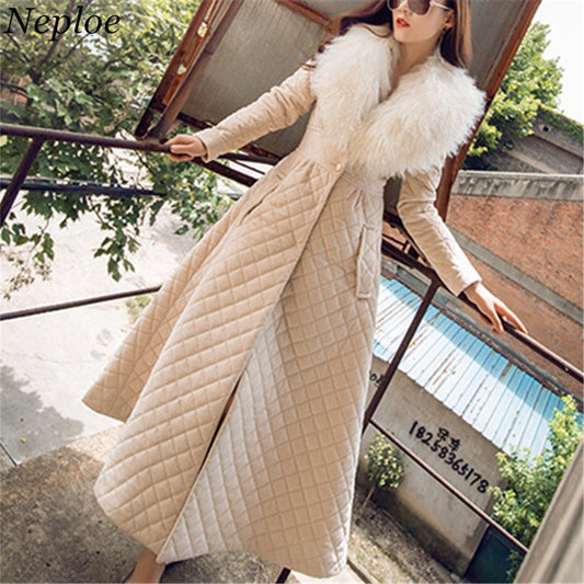 Big Fur Collar Winter Cotton Coat X-Long Slim Women Winter Jacket 2020 New Auttum Winter Fashion Pockets Parkas 69095 - LiveTrendsX