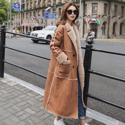 Women lambs wool coat female long thick warm shearling coats faux suede leather jackets autumn winter female outerwear - LiveTrendsX