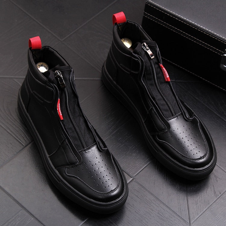 Men Luxury Black Casual Comfort zip Shoes High Top Retro Leisure slip on Hip hops Leather Platform Zapatillas big size 44 - LiveTrendsX