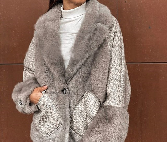 real womens mink fur jacket with wool designer with fur cuffs suit casual  short coat with pocket fashion coats - LiveTrendsX