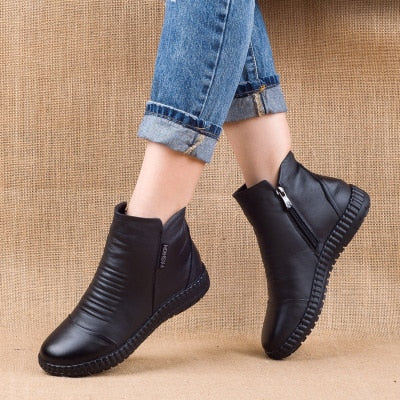 New 2020 Autumn Fashion Women Genuine Leather Boots Handmade Vintage Flat Ankle Botines Shoes Woman Winter botas - LiveTrendsX