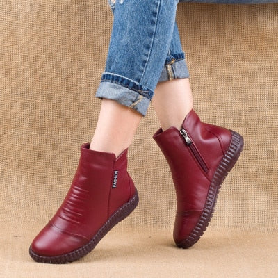 New 2020 Autumn Fashion Women Genuine Leather Boots Handmade Vintage Flat Ankle Botines Shoes Woman Winter botas - LiveTrendsX
