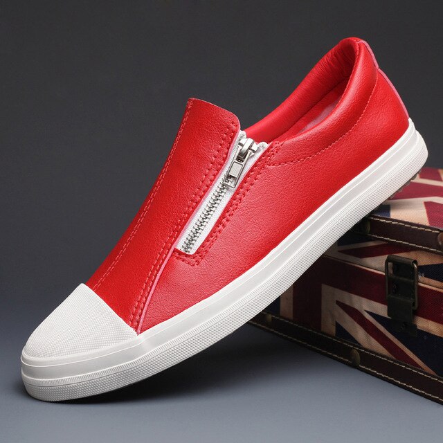 New Men's Vulcanize Shoes Spring Autumn Leisure Pu Leather Shoes Fashion Side Zip Designer Sneaker Men Wear-resistant Shoes - LiveTrendsX