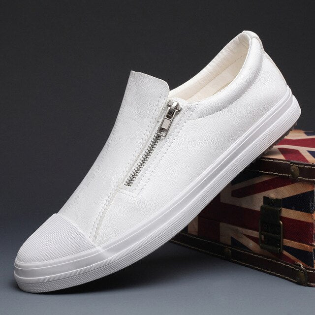 New Men's Vulcanize Shoes Spring Autumn Leisure Pu Leather Shoes Fashion Side Zip Designer Sneaker Men Wear-resistant Shoes - LiveTrendsX