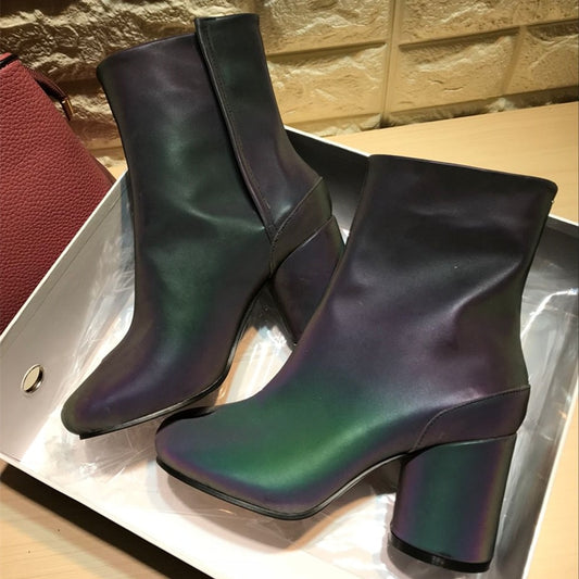 Winter Tabi Boots Women High Heels Botas Mujer Leather Ankle Boots For Women Cozy Shining Botas Feminina Luxury Zapatos De Mujer - LiveTrendsX