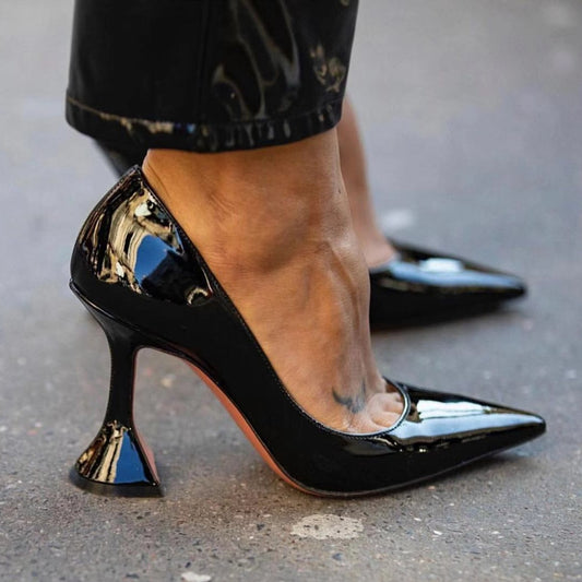 Black Patent Leather Basic Pumps Office Lady Business High Heel Shoes Women Strange Heel Pointed Toe Formal Shoes Women - LiveTrendsX