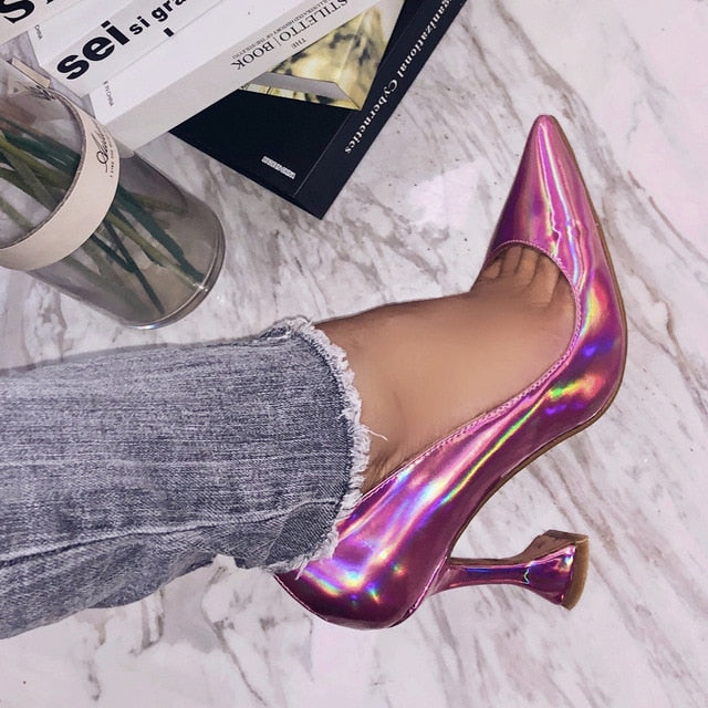 Black Patent Leather Basic Pumps Office Lady Business High Heel Shoes Women Strange Heel Pointed Toe Formal Shoes Women - LiveTrendsX