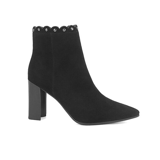 Hot Rivets Decorated Fashion Classic Kid Suede Ankle Boots Sexy Pointed Toe High Heel Women Shoes Zip Winter Boots - LiveTrendsX