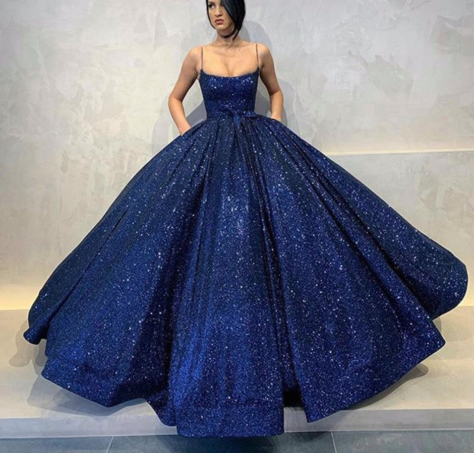 Fashion Royal Blue Long Evening Dresses 2020 Puffy Spaghetti Strap Pockets Evening Gowns Arabic Dubai Women Formal Party Dress - LiveTrendsX