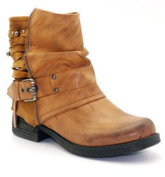 Round Toe Med  Casual   Vintage Boots for Women  Square Heel Ankle  Autumn Winter Boots Shallow Metal Decoration Solid  Shoes - LiveTrendsX