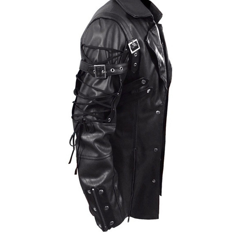 Men Leather Jacket Winter Waterproof Long Faux Fur Coats Men Leather Motorcycle Jackets Clothing Gothic Black Jacket Zipper - LiveTrendsX