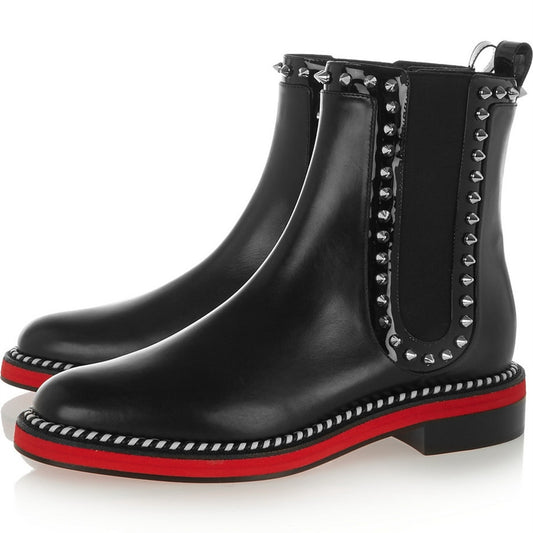 Luxury Genuine Leather Chelsea Boots Woman Brand Design Flat boots Fall Red Ankle Boots Ladies Fashion Studded Boots - LiveTrendsX