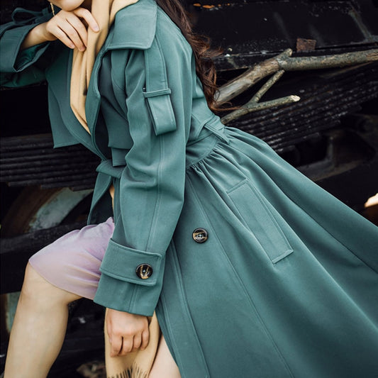 Autumn Winter Maxi Women Long Trench Coat Belt Turn-down Collar Full Sleeve Skirt Stlye Large Size S-XXL Windbreaker - LiveTrendsX