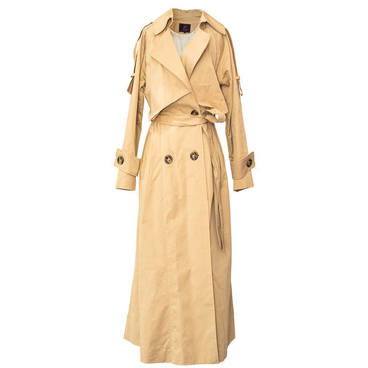 Autumn Winter Maxi Women Long Trench Coat Belt Turn-down Collar Full Sleeve Skirt Stlye Large Size S-XXL Windbreaker - LiveTrendsX