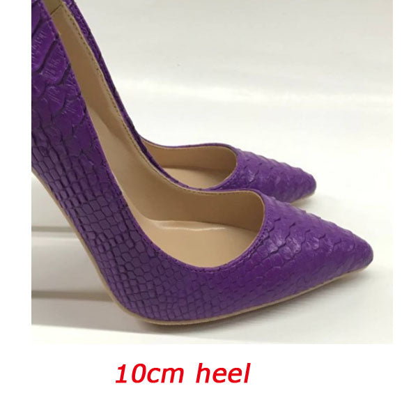 Women High Heel Shoe New Purple Snake Pattern Super High Heel Women's Shallow Mouth Pointed Shoes 12cm Fairy Shoes - LiveTrendsX