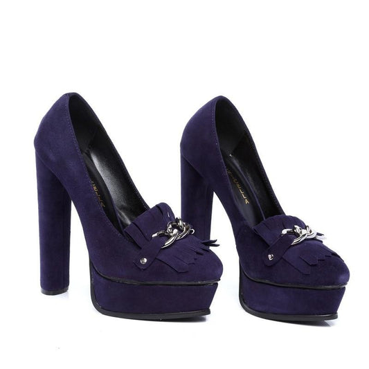 Quality genuine leather purple suede platform pumps women 14cm high heel dress shoesize35-42 - LiveTrendsX