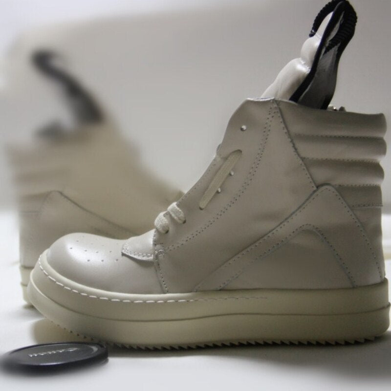 Men Thick Platform Cow Leather Boots  High Top Shoes