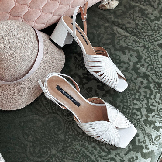 New INS Hot women's Genuine Leather Ladies High Heels Women Shoes Woman Casual Office Summer Sandals - LiveTrendsX