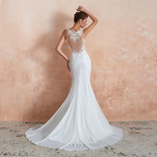 Load image into Gallery viewer, Simple Beach Chiffon Wedding Dresses Scoop Neckline Lace Mermaid Bridal Dresses - LiveTrendsX
