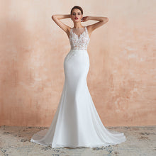 Load image into Gallery viewer, Simple Beach Chiffon Wedding Dresses Scoop Neckline Lace Mermaid Bridal Dresses - LiveTrendsX
