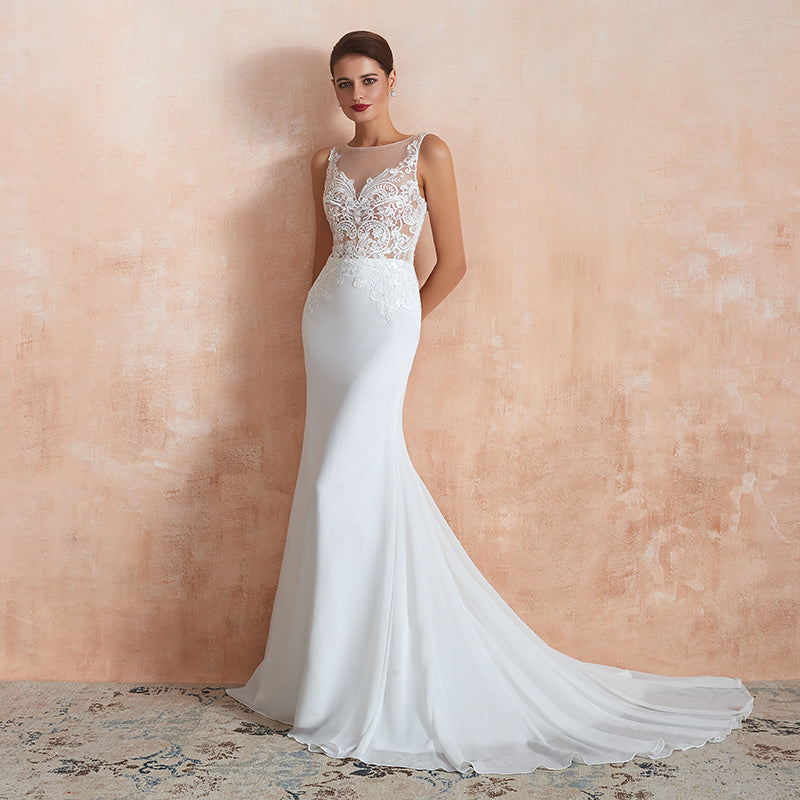 Fabulous White Chiffon Beach Wedding Dress, Long Bridal Dresses, MW148