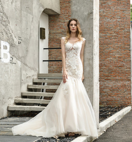 Fashion Mermaid Wedding Dresses Tulle Lace Appliqued Scoop Neckline Women Wedding Gown Real Sample 2020 New - LiveTrendsX