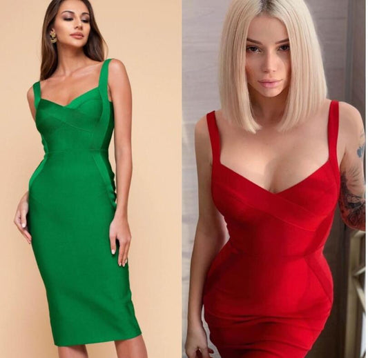High Quality Yellow Green Red Bodycon Knee Length Rayon Bandage Dress Evening Party Dress - LiveTrendsX
