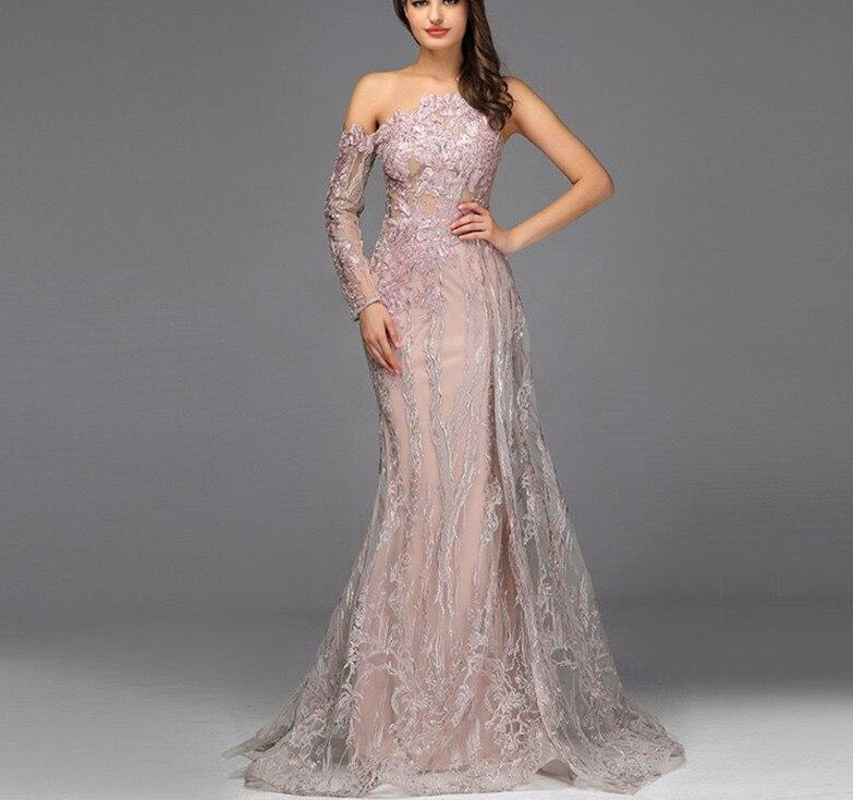 Pink Beading Diamonds Sexy Evening Dresses Real Photo One-Shoulder Mermaid Formal Dress 2020 - LiveTrendsX