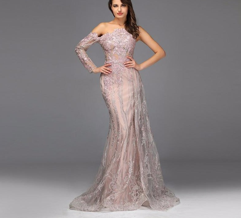 Pink Beading Diamonds Sexy Evening Dresses Real Photo One-Shoulder Mermaid Formal Dress 2020 - LiveTrendsX