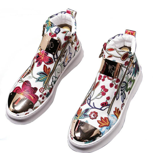 British Men Trendy flowers zipper Casual Flats high tops Shoes Male Wedding Moccasins Loafers Sapato Social Masculino - LiveTrendsX