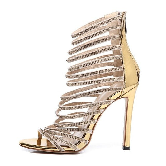 Women High Heels Stripper Sandals Summer Shoes Spring Party Sexy Diamond Crystal Thin Sandals size Zipper Covered - LiveTrendsX