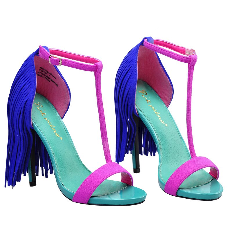 Sinsaut summer brand shoes high heels sandals women ankle strap and platform sandals Fringe Summer Beach sandals colorful