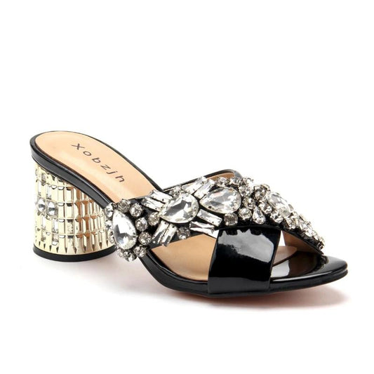 Women Shoes Summer luxury G Sandals Designer Handmade Rhinestone Sandals Black Leather block heel Slipper Shoes Woman - LiveTrendsX