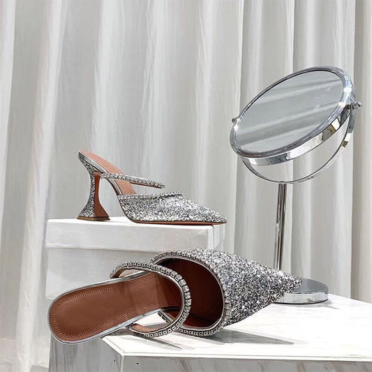 Crystal Design High Heels Shoes Woman Slippers Mules Chaussures Femme Pointed Toe Summer Ladies Slides Slip On Zapatos Mujer - LiveTrendsX